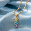 Whimsical Crystal Tree and Star Pendant Charm Necklace (Blue & Yellow) Anti-tarnish, Stainless Steel - KRN05