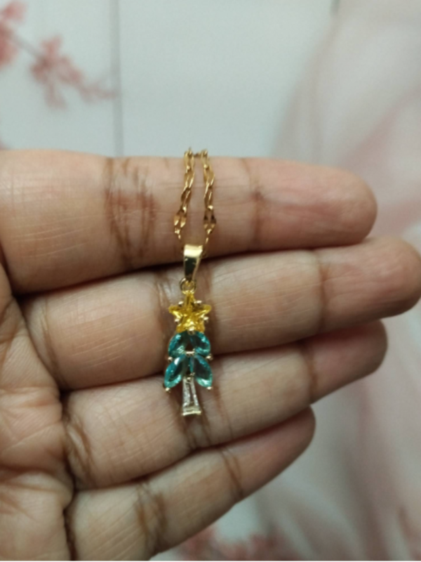 Whimsical Crystal Tree and Star Pendant Charm Necklace (Blue & Yellow) Anti-tarnish, Stainless Steel - KRN05