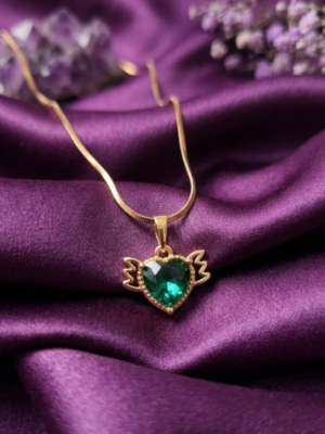 Guardian Heart Pendant Charm Necklace (Green) Anti tarnish, Stainless Steel KRN01