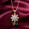 Crystal Daisy Pendant Charm Necklace (White & Green) Anti-tarnish, Stainless Steel - KRN08