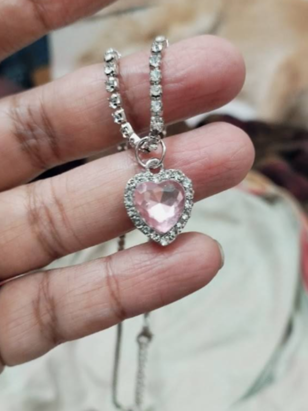 First Love Heart Pendant Tennis Necklace (Pink) Anti-tarnish, Stainless Steel - KRN09