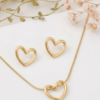 Not So Basic Heart Pendant Charm Necklace and Earrings Set (Gold finish) - Anti-Tarnish, Stainless Steel KRS01