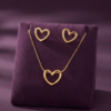 Not So Basic Heart Pendant Charm Necklace and Earrings Set (Gold finish) - Anti-Tarnish, Stainless Steel KRS01