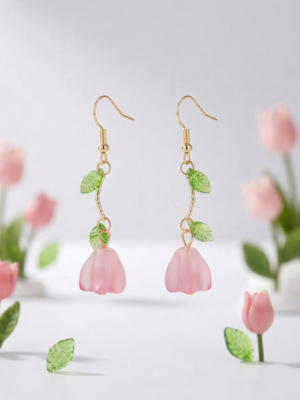 Upside Down Blooming Tulip Gold-Plated Resin Drop Charm Earrings - KRE01