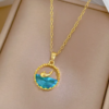 Blue Sea Dolphin Pendant Charm Necklace (Gold) Anti-tarnish, Stainless Steel - KRN04