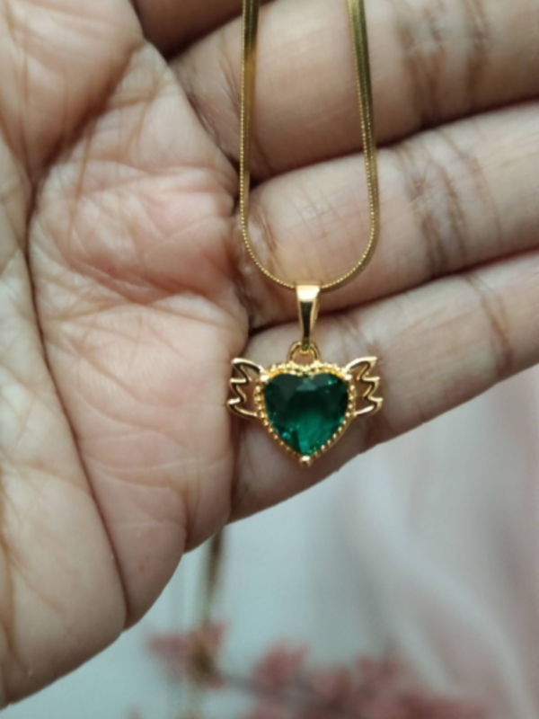Guardian Heart Pendant Charm Necklace (Green) Anti tarnish, Stainless Steel KRN01